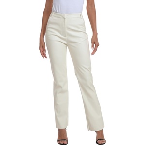 HDE Womens Faux Leather Pants High Waisted Straight Leg Trousers w/Pockets(Cream White)