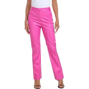 HDE Womens Faux Leather Pants High Waisted Straight Leg Trousers w/Pockets(Hot Pink)