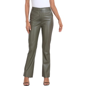 HDE Womens Faux Leather Pants High Waisted Straight Leg Trousers w/Pockets(Olive Green)