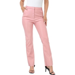 HDE Womens Faux Leather Pants High Waisted Straight Leg Trousers w/Pockets(Pink)