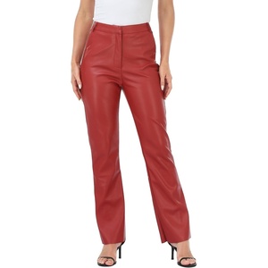 HDE Womens Faux Leather Pants High Waisted Straight Leg Trousers w/Pockets(Red)