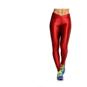 Hupplle Fashion Neon Stretch Skinny Shiny Spandex Leggings Pants(Red)