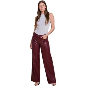 LOVER BRAND FASHION Women’s High Waisted Super Stretch Faux Leather Wide Leg Pants Multiple Colors for Trendy Looks Jeans(Burgundy)