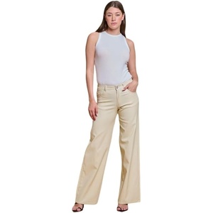 LOVER BRAND FASHION Women’s High Waisted Super Stretch Faux Leather Wide Leg Pants Multiple Colors for Trendy Looks Jeans(Ivory)