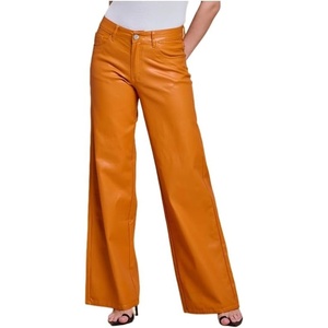 LOVER BRAND FASHION Women’s High Waisted Super Stretch Faux Leather Wide Leg Pants Multiple Colors for Trendy Looks Jeans(Rust)