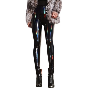 Maryia Womens Color Reflective Shiny Liquid Faux Leather Leggings Skinny Sexy Punk Tight Pants Stretch Shaping Trousers(Neutral)