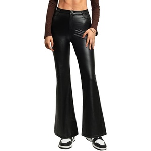 OZICERD Black Faux Leather Pants for Women High Waisted Flare Leggings Straight Wide Leg Pleather Pants with Pockets(A3- Bootcut Magic Pants- Black)