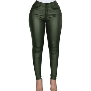 SHENHE Women’s Faux Leather Pants Skinny Y2K Punk Leggings with Pockets(Army Green)