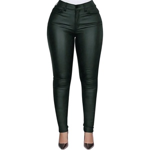 SHENHE Women’s Faux Leather Pants Skinny Y2K Punk Leggings with Pockets(Fleeced Dark Green)
