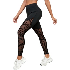 SHENHE Women’s High Waist Rhinestone Patchwork Mesh Elegant Leggings(Black a)