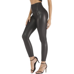 Sghenr Women’s Faux Leather Leggings Plus Size Girls High Waisted Stretch PU Leather Yoga Tight Pants(Black)