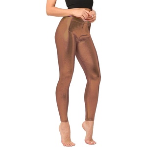 Shiny Metallic High Waist Stretch Leggings, Women Wet Look Faux Leather Legging Bright Candy Color Trousers(Coffee)