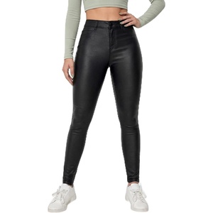 THE LOVE BRAND Women Faux Leather Pants Black Mid Waist Skinny Leggings Leather Pants Trousers with Pockets(Black)