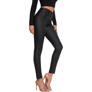 THE LOVE BRAND Women Faux Leather Pants Black Skinny Leggings Leather Pants for Women Mid Waisted Stretchy Leggings(Black)