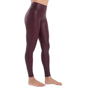 Tagoo Faux Leather Leggings for Women, Black High Waist Leather Pants(Wine Red)