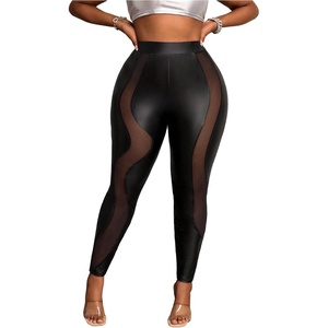 WDIRARA Women’s Faux Leather High Waisted Skinny Pants Contrast Mesh Sheer Leggings(Black)