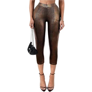 WDIRARA Women’s Faux Leather Leggings Skinny Capri Pants(Brown)