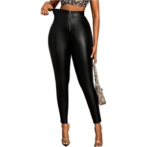 WDIRARA Women’s Faux Leather Leggings Zip Up High Waisted Stretchy Skinny Pants(Black)