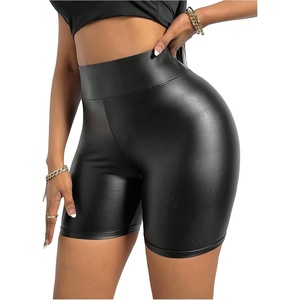 WDIRARA Women’s Pu Leather Leggings Tummy Control Yoga Biker Shorts(Black)