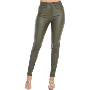 Womens High Waisted Stretch Faux Leather Pants PU Coated Legging Juniors(049-olivine)