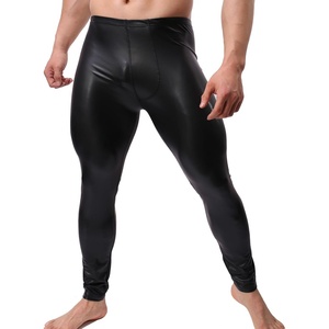 YUFEIDA Men’s Faux Leather Tight Pants Man Leggings PVC Long Trousers(A/Black)