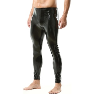 YUFEIDA Men’s Faux Leather Tight Pants Man Leggings PVC Long Trousers(A/Bright Black)