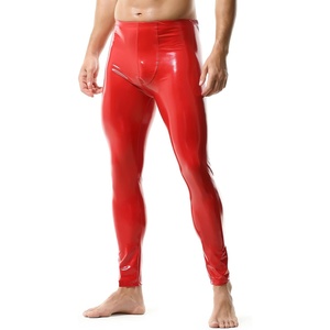 YUFEIDA Men’s Faux Leather Tight Pants Man Leggings PVC Long Trousers(A/Bright Red)