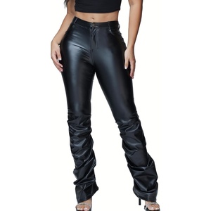 Zebaexf Women’s Stretchy Faux Leather Leggings Pants,High Waist Stacked Pants for Women(Ruched Black)
