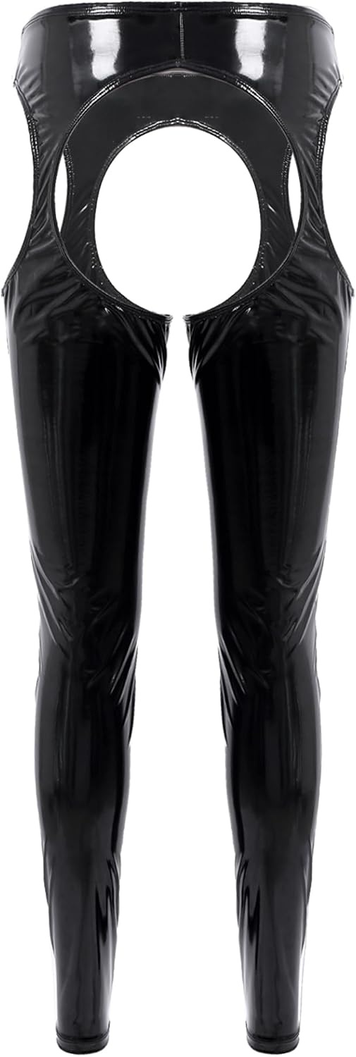 image:imageLinjinx Womens PVC Leather Wet Look ThighHigh Tights Suspender Pants Leggings Long TrousersBlack