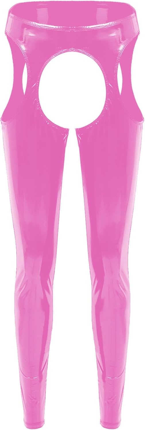 image:imageLinjinx Womens PVC Leather Wet Look ThighHigh Tights Suspender Pants Leggings Long TrousersPink