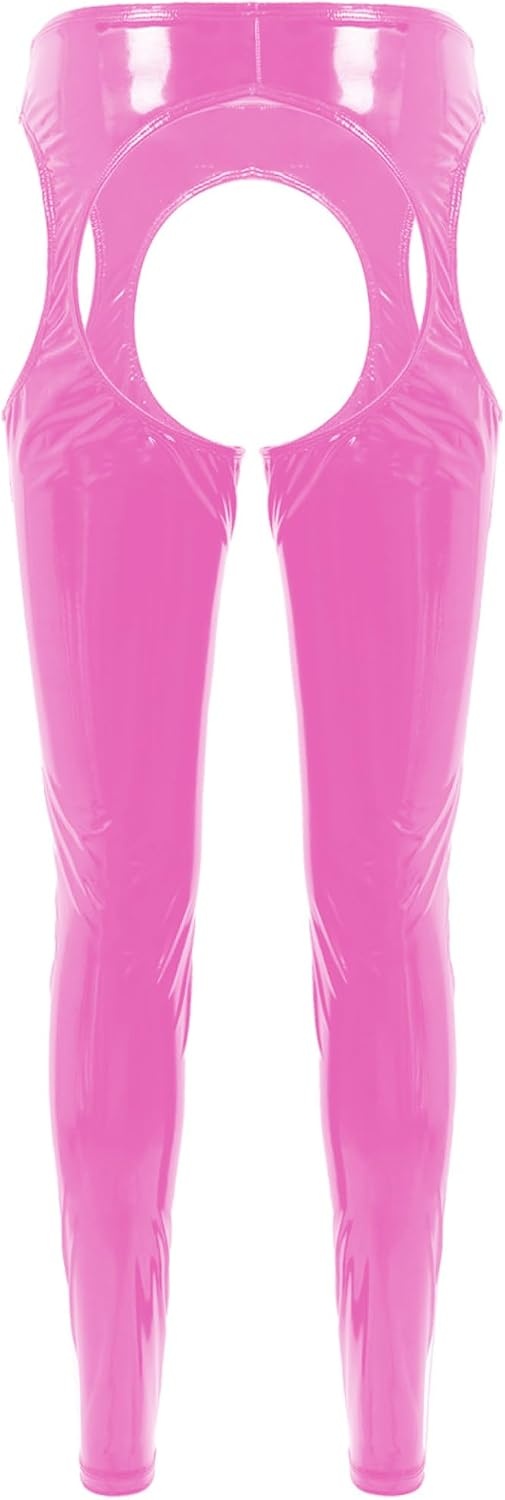 image:imageLinjinx Womens PVC Leather Wet Look ThighHigh Tights Suspender Pants Leggings Long TrousersPink