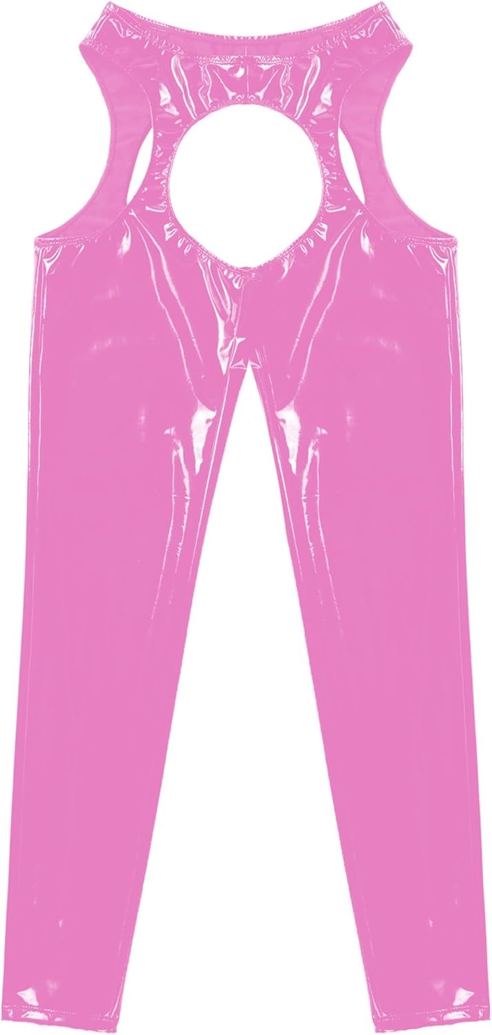 image:imageLinjinx Womens PVC Leather Wet Look ThighHigh Tights Suspender Pants Leggings Long TrousersPink