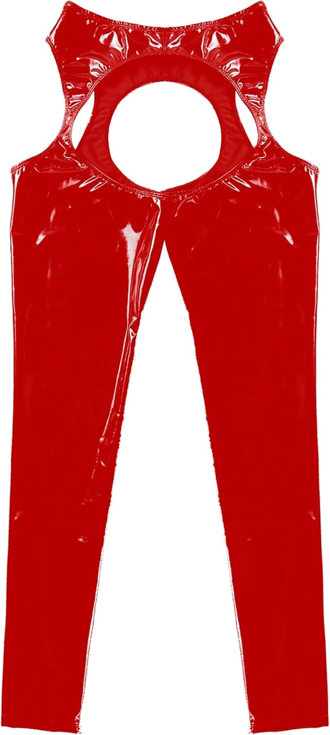 image:imageLinjinx Womens PVC Leather Wet Look ThighHigh Tights Suspender Pants Leggings Long TrousersRed