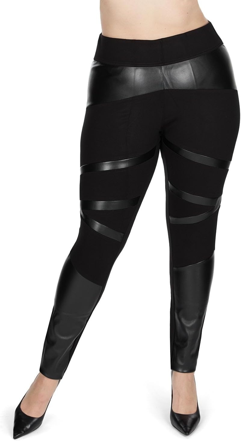 image:imageMeMoi Sexy Moto Pleather Accent Shaping LeggingsBlack Msl 001