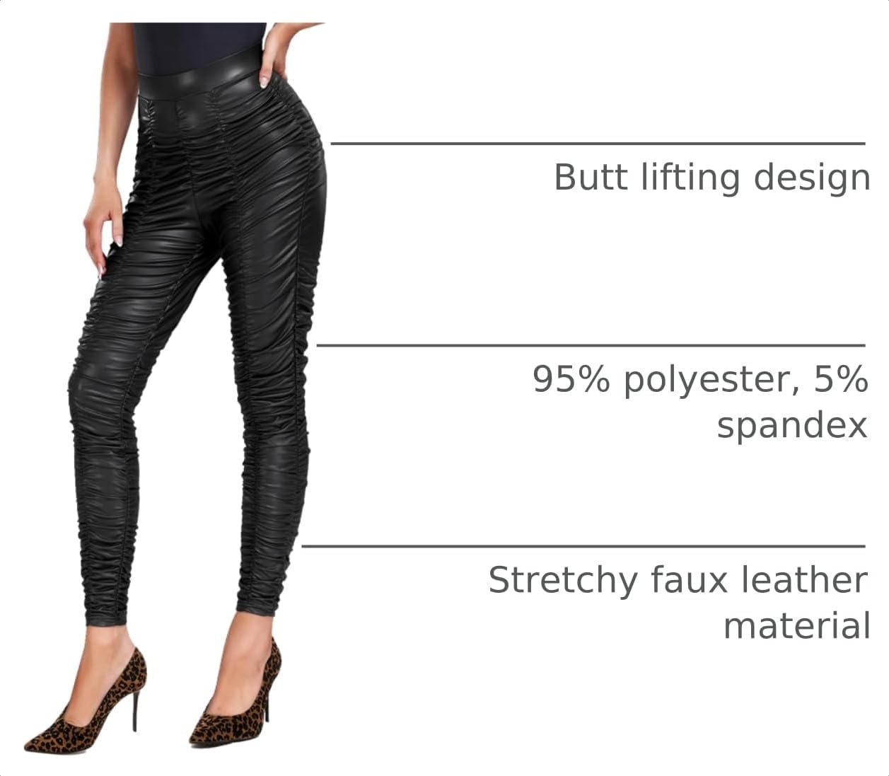 image:imageRIOJOY Womens Shinny Sexy Leather Leggings High Waist Butt Lifting Pleather Pants Stretchy Faux Leather TightsStacked Pants Black