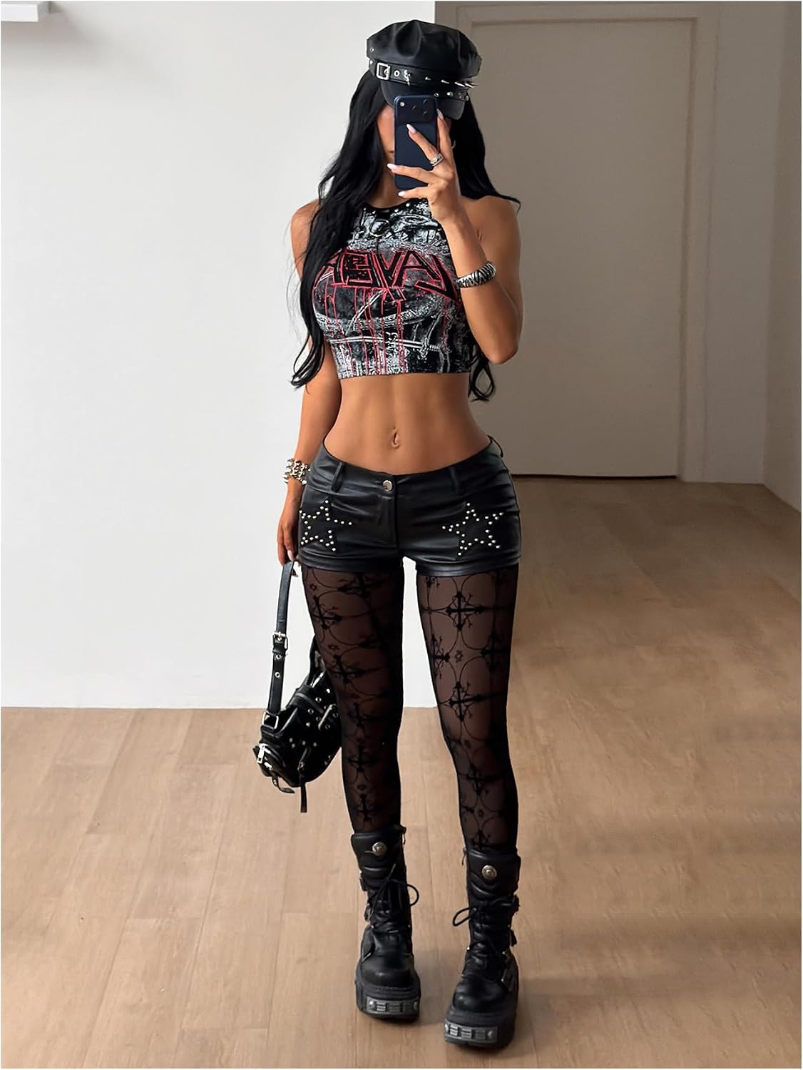 image:imageSHENHE Womens Sexy Gothic Punk Pants Mesh Sheer High Waist LeggingsBlack