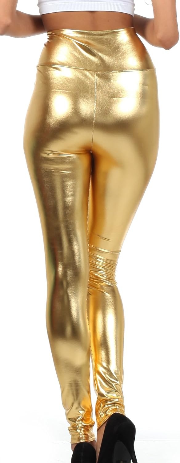 image:imageSakkas Shiny Liquid Metallic High Waist Stretch Leggings Made in USAGold