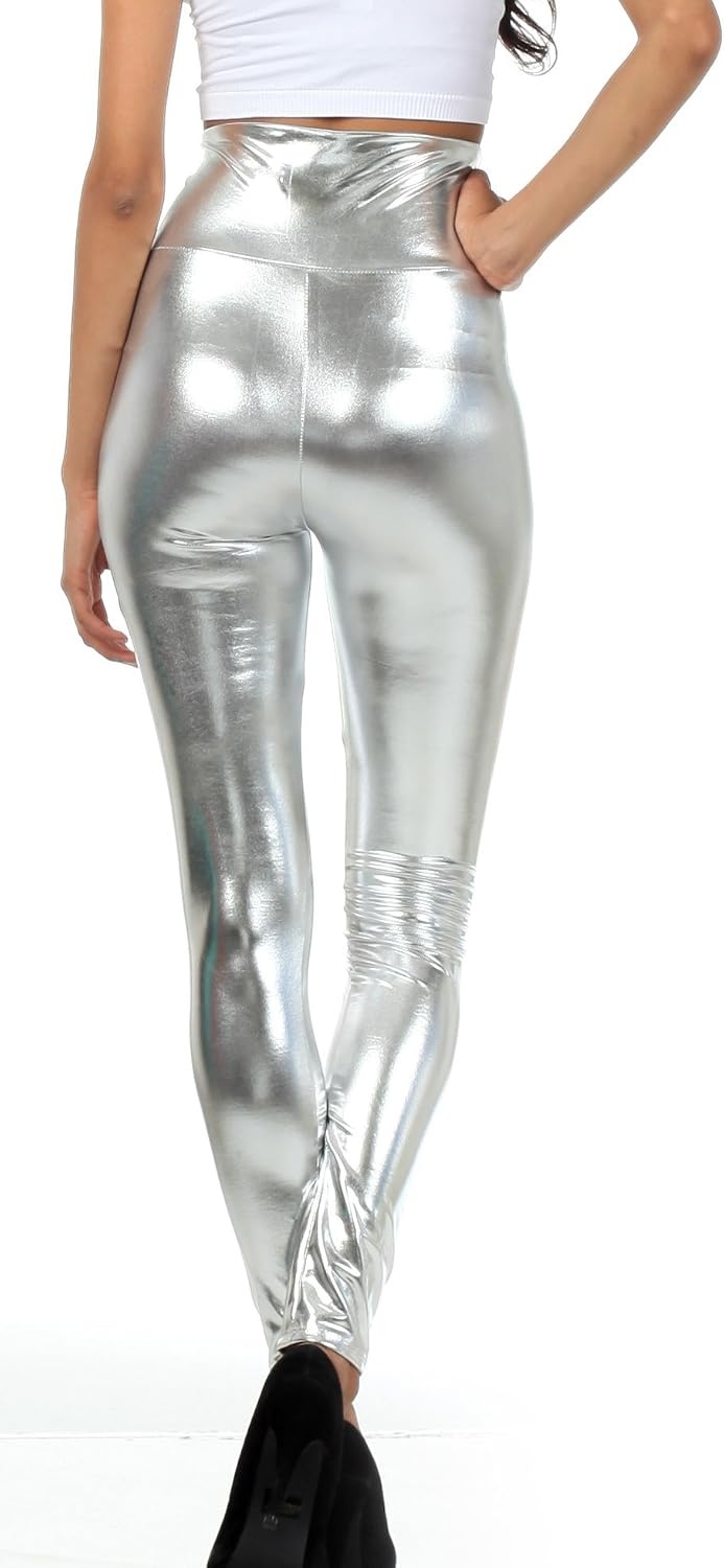 image:imageSakkas Shiny Liquid Metallic High Waist Stretch Leggings Made in USASilver