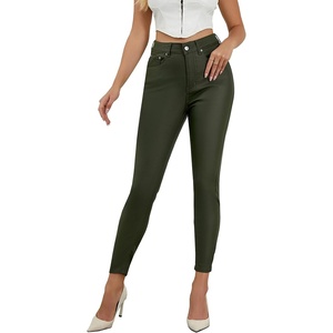 High Waist PU Leather Pants Skinny Disco Metallic Leggings(Army Green)