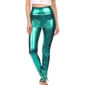 Sakkas Shiny Liquid Metallic High Waist Stretch Leggings – Made in USA(Green)
