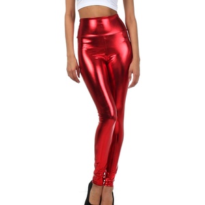 Sakkas Shiny Liquid Metallic High Waist Stretch Leggings – Made in USA(Red)