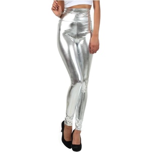 Sakkas Shiny Liquid Metallic High Waist Stretch Leggings – Made in USA(Silver)