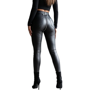 Sorrica Women’s Faux Leather Leggings with Full Zipper Crotch – High Waisted PU Leather Skinny Pants Stretchy Fitted Tights(Black)
