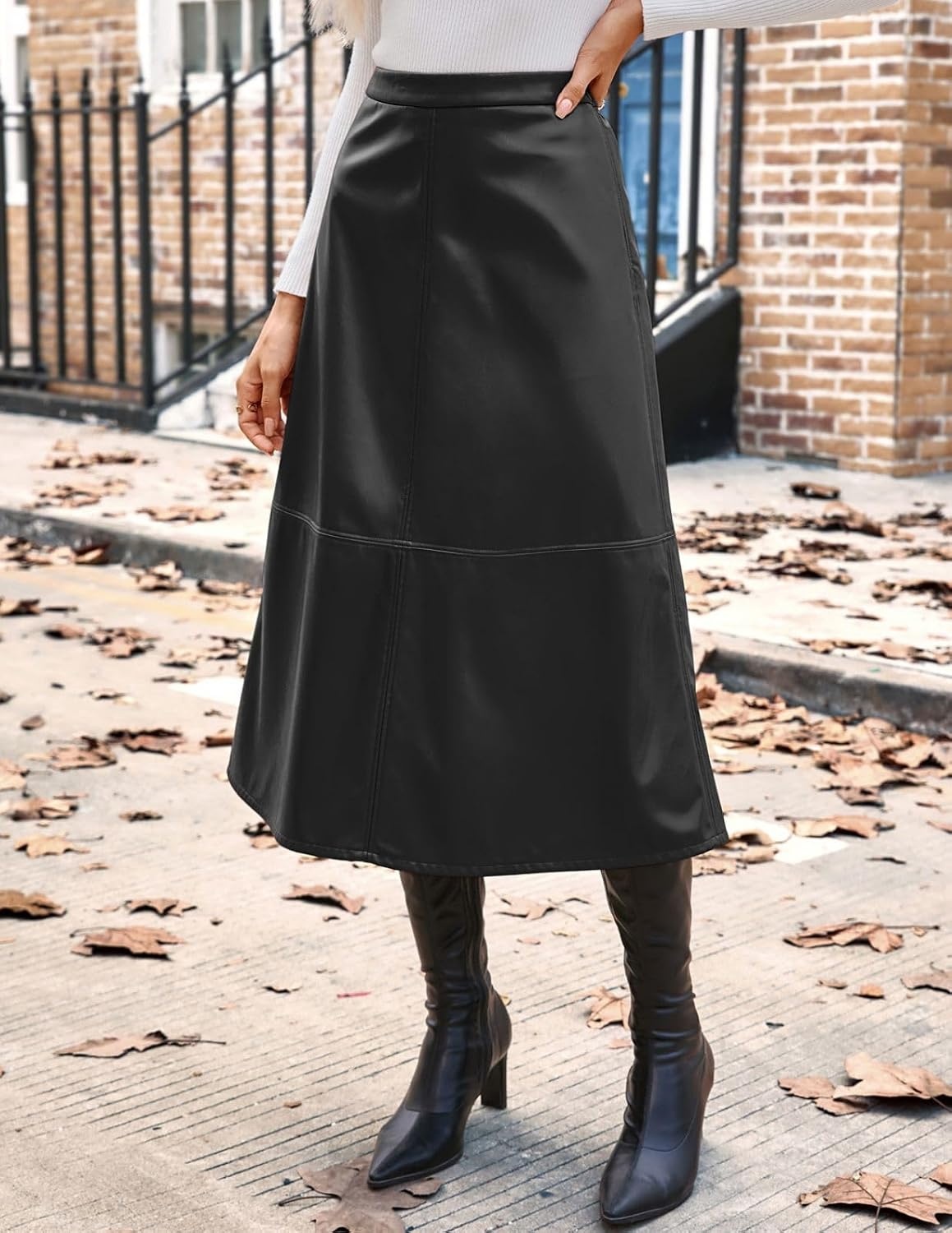 image:image2026 Faux Leather Skirts for Women High Waist A Line Fall Winter OutfitsBlack