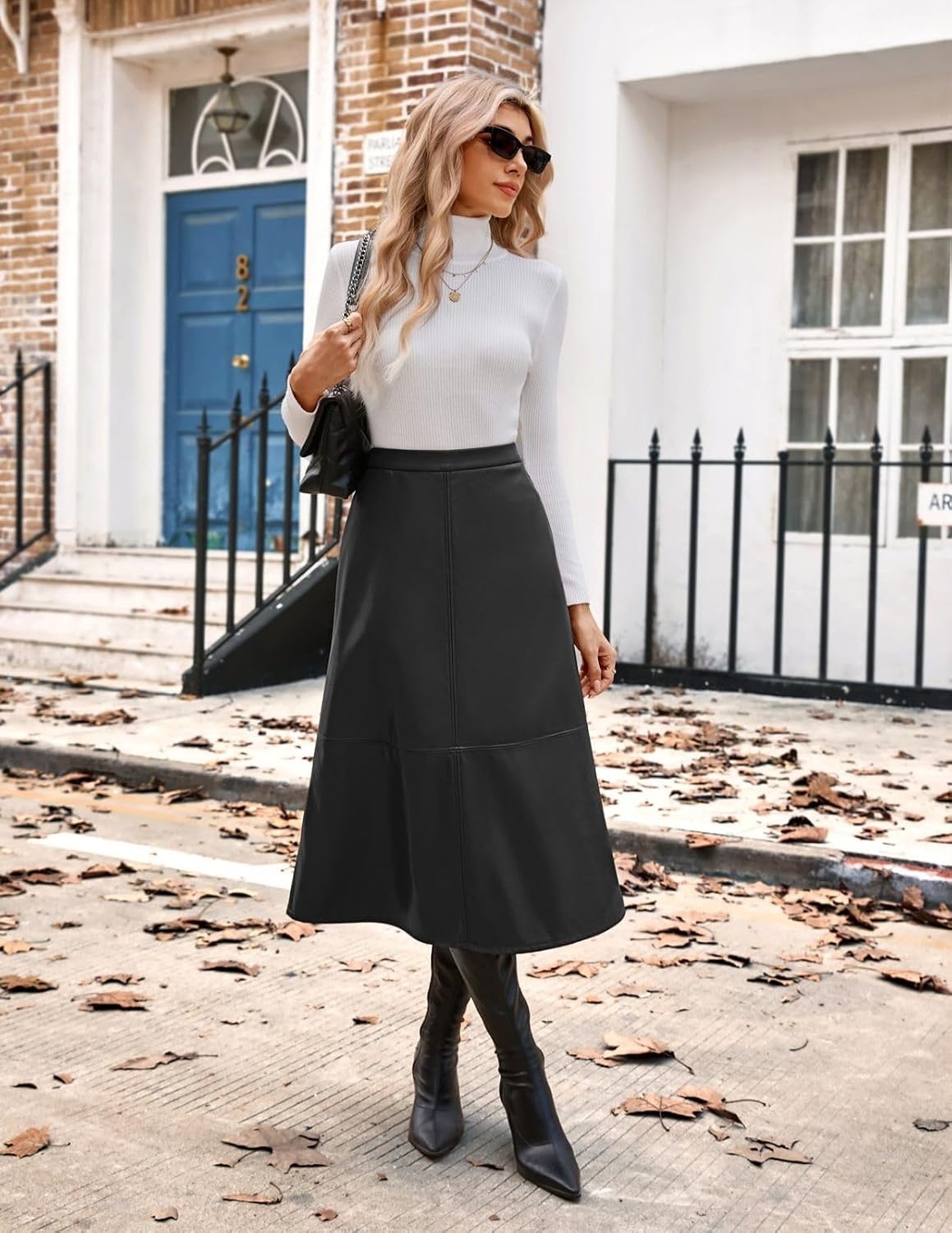 image:image2026 Faux Leather Skirts for Women High Waist A Line Fall Winter OutfitsBlack