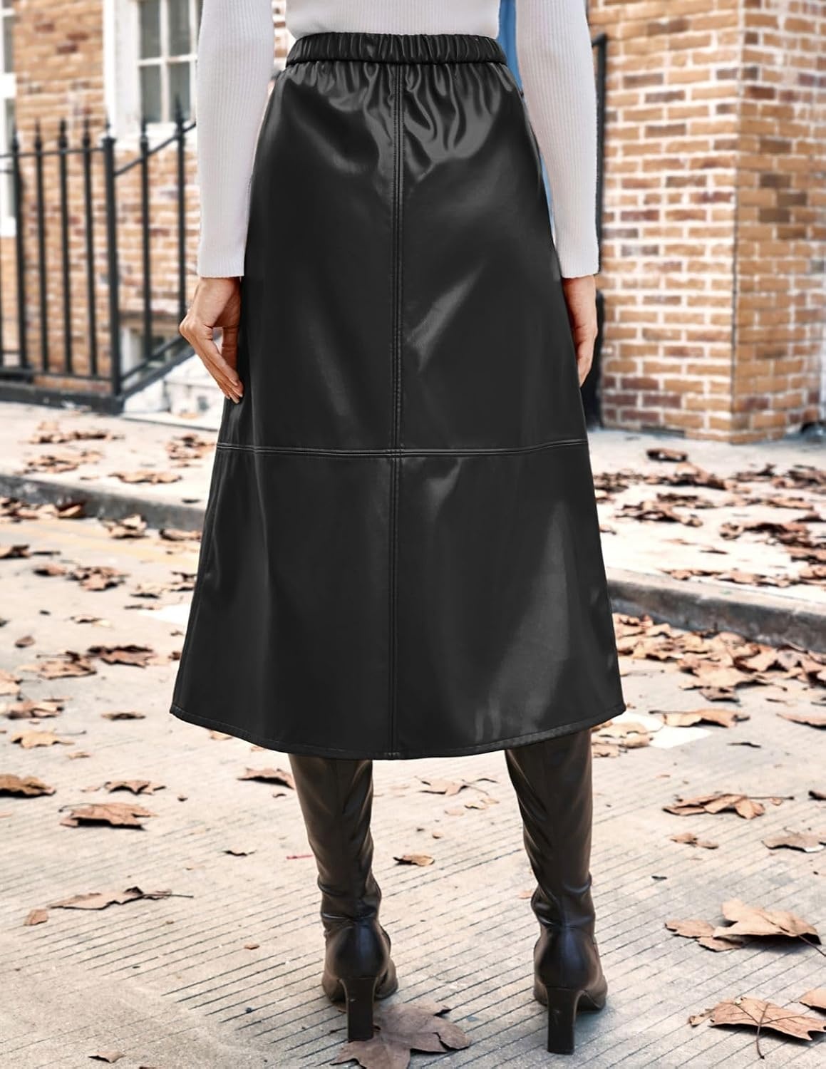 image:image2026 Faux Leather Skirts for Women High Waist A Line Fall Winter OutfitsBlack