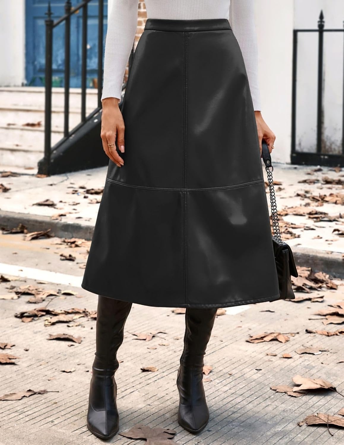 image:image2026 Faux Leather Skirts for Women High Waist A Line Fall Winter OutfitsBlack