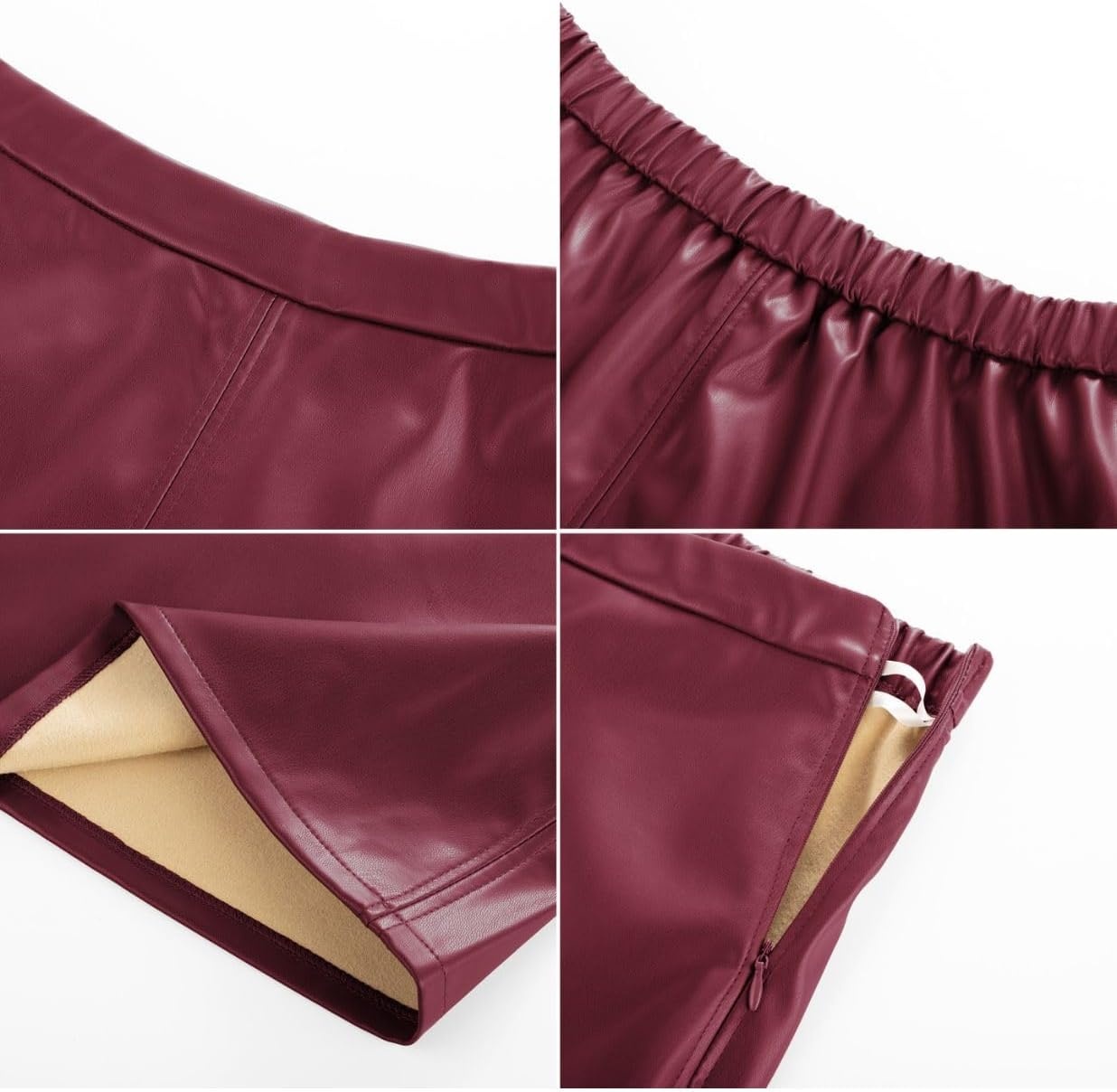 image:image2026 Faux Leather Skirts for Women High Waist A Line Fall Winter OutfitsWine Red