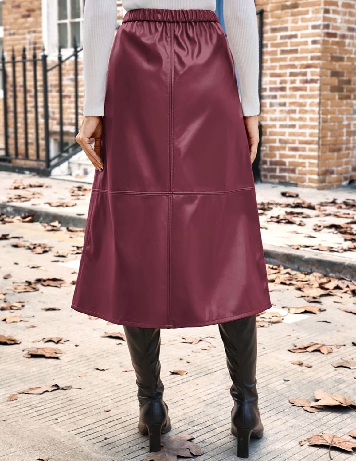 image:image2026 Faux Leather Skirts for Women High Waist A Line Fall Winter OutfitsWine Red