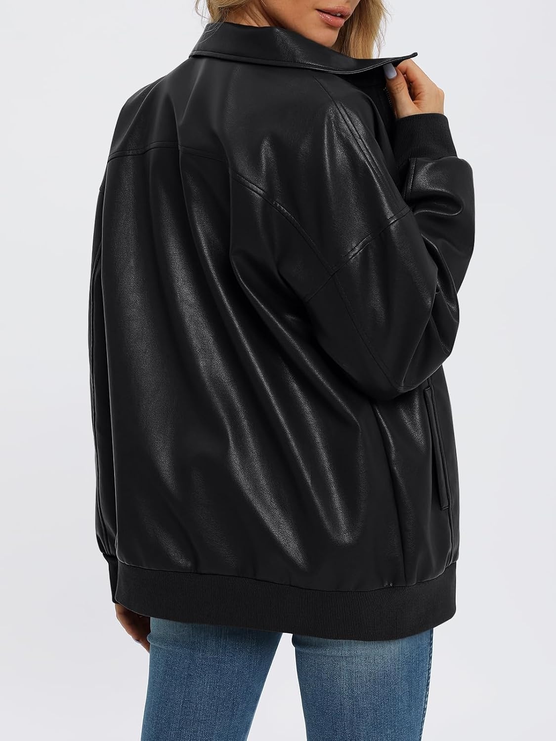 image:imageAUTOMET Womens Leather Jackets Oversized Zip Up Faux Bomber Coats 2026Black